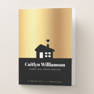 Black Gold Real Estate Broker Agent Modern House Pocket Folder