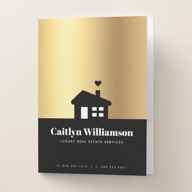 Black Gold Real Estate Broker Agent Modern House Pocket Folder (Front)