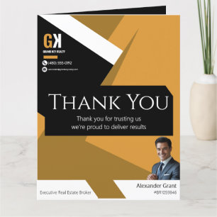 Black & Gold Realtor Design, Real Estate Agent Letterpress Thank You Card