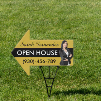 Black Gold Realtor Open House Photo Real Estate  Sign