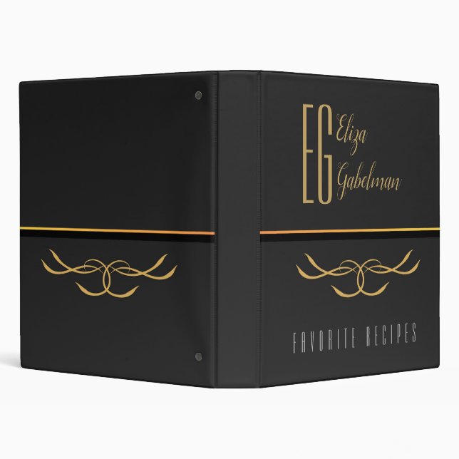 Black Gold  Recipes Cookbook Wiht Custom Monogramm 3 Ring Binder (Background)