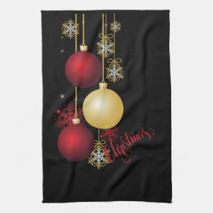 Black, Gold & Red Christmas Party Kitchen Towel