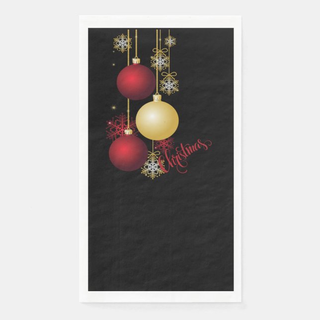 Black, Gold & Red Christmas Party Paper Guest Towels (Front)