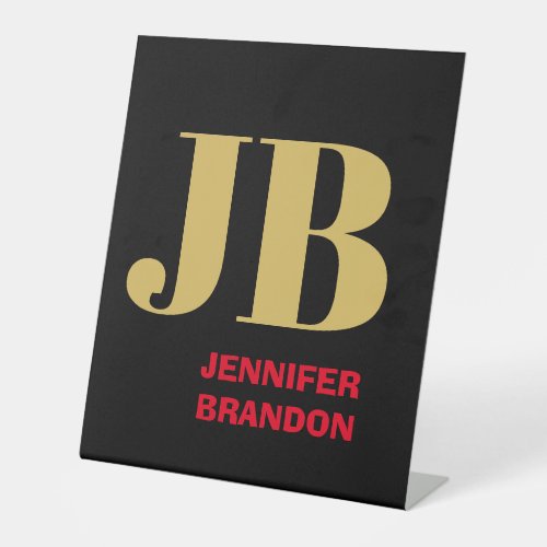 Black Gold Red Colors Monogram Add Name Pedestal Sign