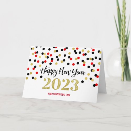 Black Gold Red Confetti Happy New Year 2023 Card