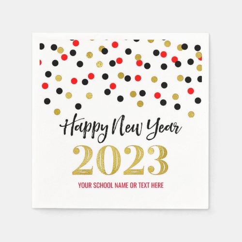 Black Gold Red Confetti Happy New Year 2023  Napkins