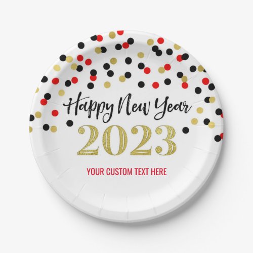 Black Gold Red Confetti Happy New Year 2023  Paper Plates