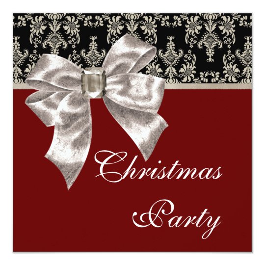 Black Gold Red Damask Christmas Party Card Zazzle