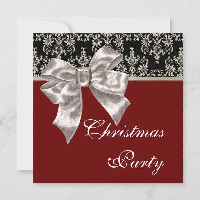Black Gold Red Damask Christmas Party Invitation (Front)