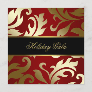 Black Gold Red Damask Holiday Party Invitations