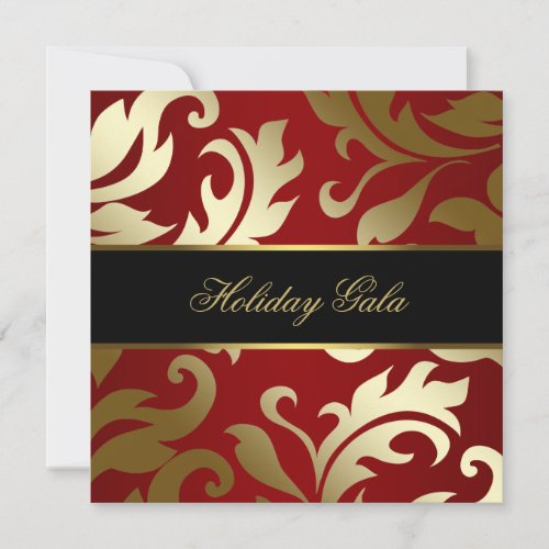 Black Gold Red Damask Holiday Party Invitations