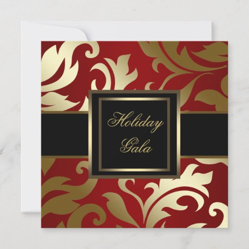 Black Gold Red Damask Holiday Party Invitations