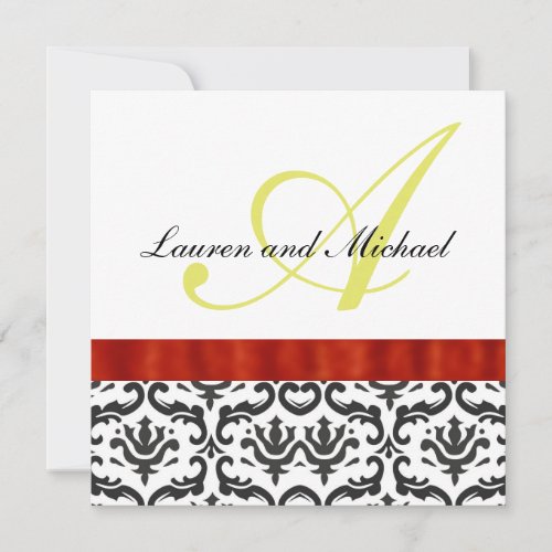 Black Gold Red Damask Monogram Wedding Invite