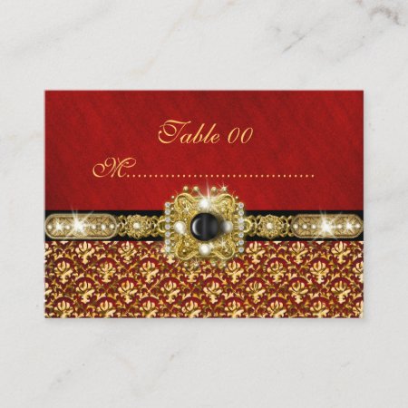 Black Gold Red Damask "table Number" Wedding Place Card