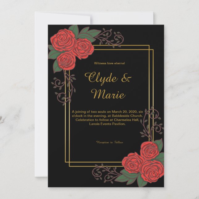 Black Gold Red Floral Wedding Invitation (Front)
