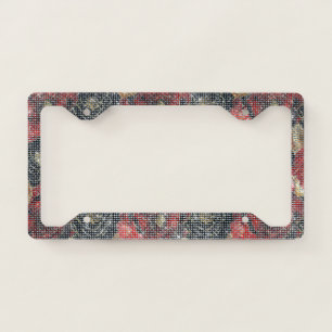 Black Gold Red Flowers Sparkle License Plate Frame