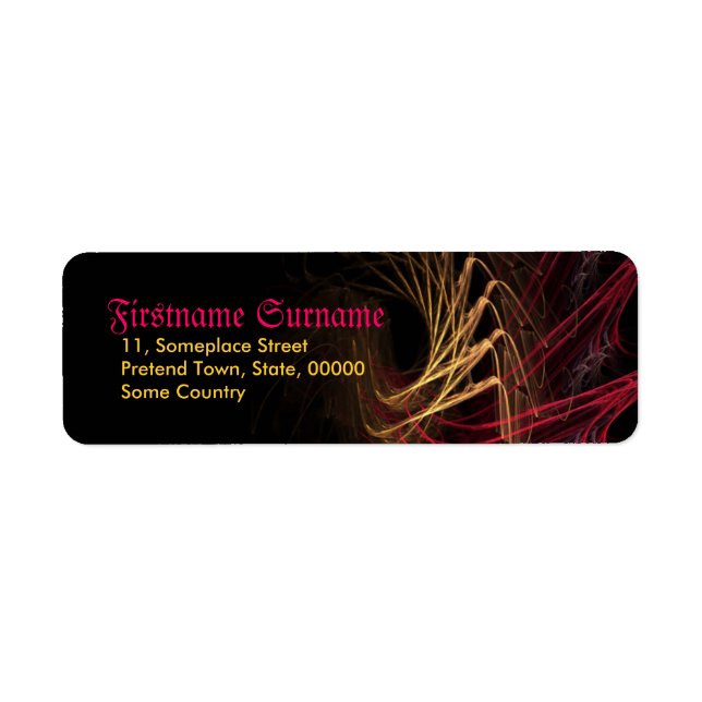 Black Gold Red Fractal Art Return Address Label (Front)