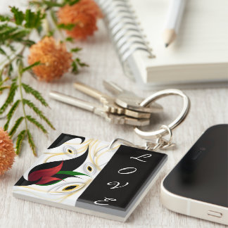 Black, Gold, Red & Green Abstract Ornamental Art Keychain