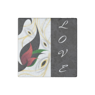Black, Gold, Red & Green Abstract Ornamental Art Stone Magnet
