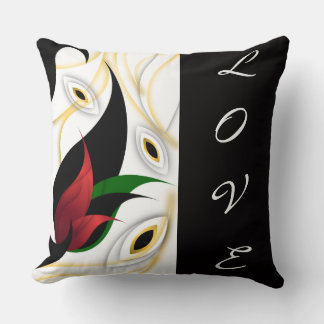 Black, Gold, Red & Green Abstract Ornamental Art Throw Pillow
