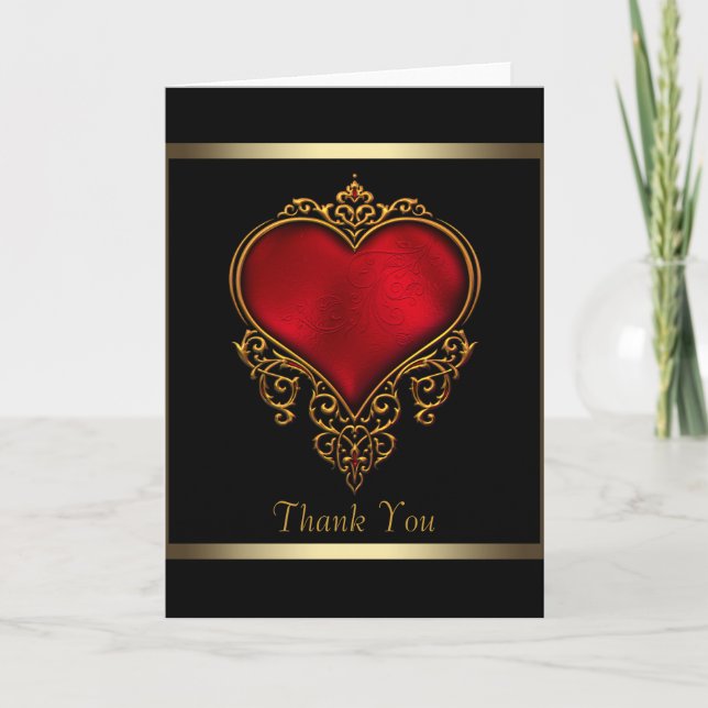 Black Gold Red Heart Thank You Cards (Front)