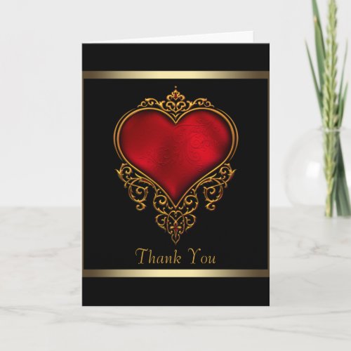 Black Gold Red Heart Thank You Cards