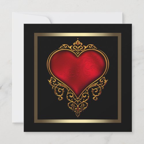 Black Gold Red Heart Wedding Invitation