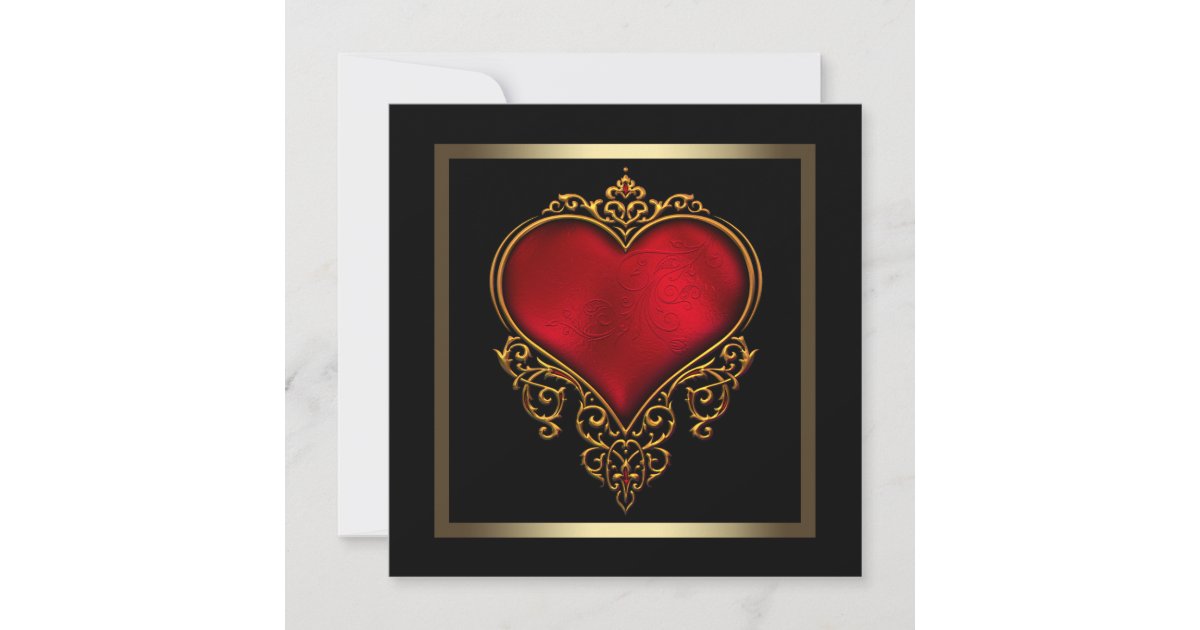 Black Gold Red Heart Wedding Invitation | Zazzle