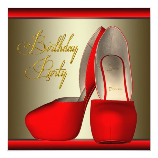 Black Gold Red High Heel Shoes Birthday Party Card | Zazzle