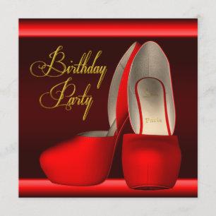 Black Gold Red High Heel Shoes Birthday Party Invitation