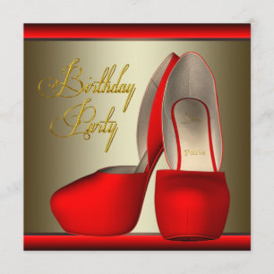 Black Gold Red High Heel Shoes Birthday Party Invitation