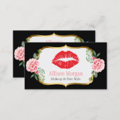 Black Gold Red Lips Flowers Makeup Artist Beauty Business Card (Front/Back)
