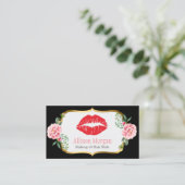 Black Gold Red Lips Flowers Makeup Artist Beauty Business Card (Standing Front)