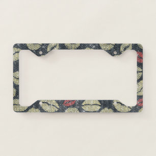 Black Gold Red Lips Sparkle License Plate Frame