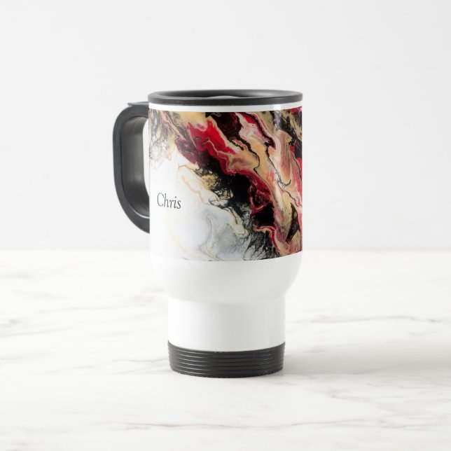 Black Gold Red Negative Space Abstract Personalize Travel Mug (Front Left)