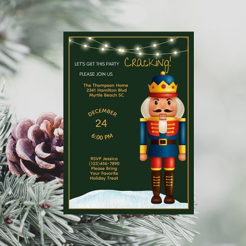   Black Gold Red Nutcracker Christmas Party Invitation