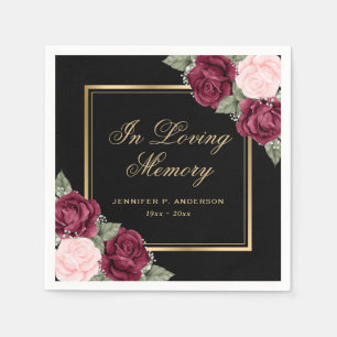 Black Gold Red Pink Floral Memorial Funeral Napkins