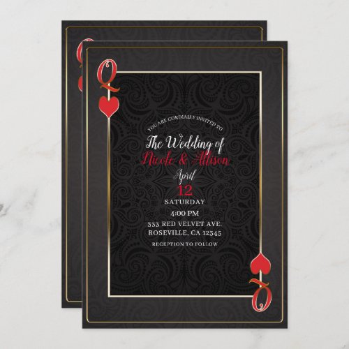 Black Gold  Red Queen of Hearts Elegant Wedding Invitation