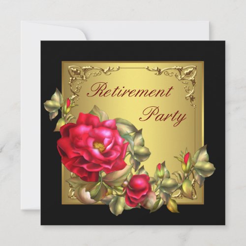 Black Gold Red Rose Womans Retirement Party Custom Announcements