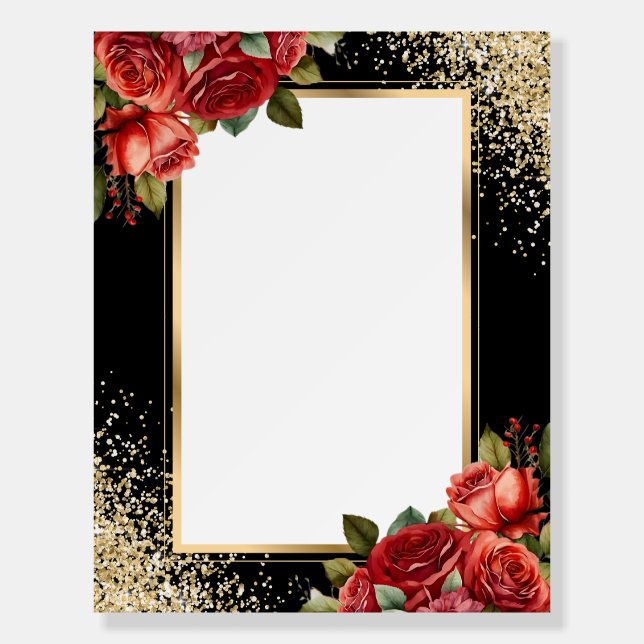 Black Gold Red Roses Memorial Funeral Pin Foam Board (Front)
