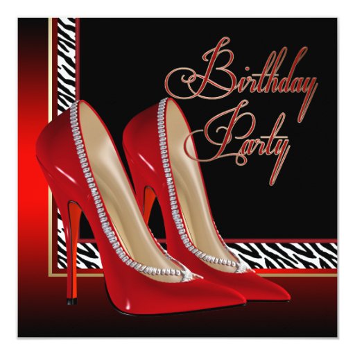 Black Gold Red Zebra High Heels Birthday Party Card | Zazzle