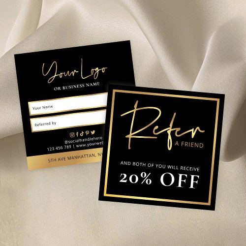 Black  Gold Refer A Friend Lux Glam Business Logo Referral Card