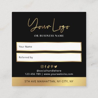 Black & Gold Refer A Friend Lux Glam Business Logo Referral Card | Zazzle