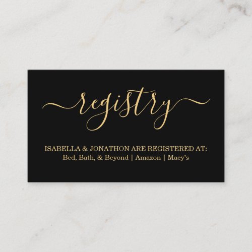 Black & Gold Registry Insert  Invitation Enclosure - A wonderfully elegant black and gold invitation insert, giving your guests your registry information.
