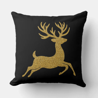 Black & Gold Reindeer Christmas Throw Pillow