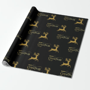 Black & Gold Reindeer Christmas Wrapping Paper