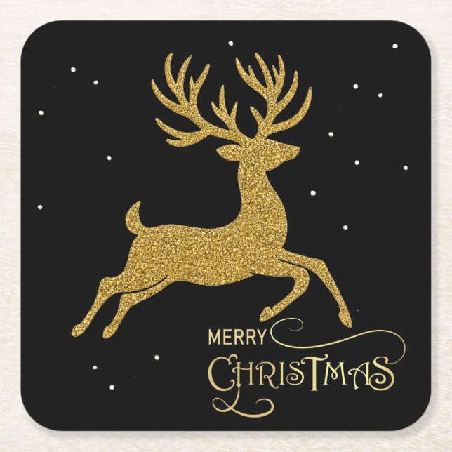 Black & Gold Reindeer Coaster (Front)