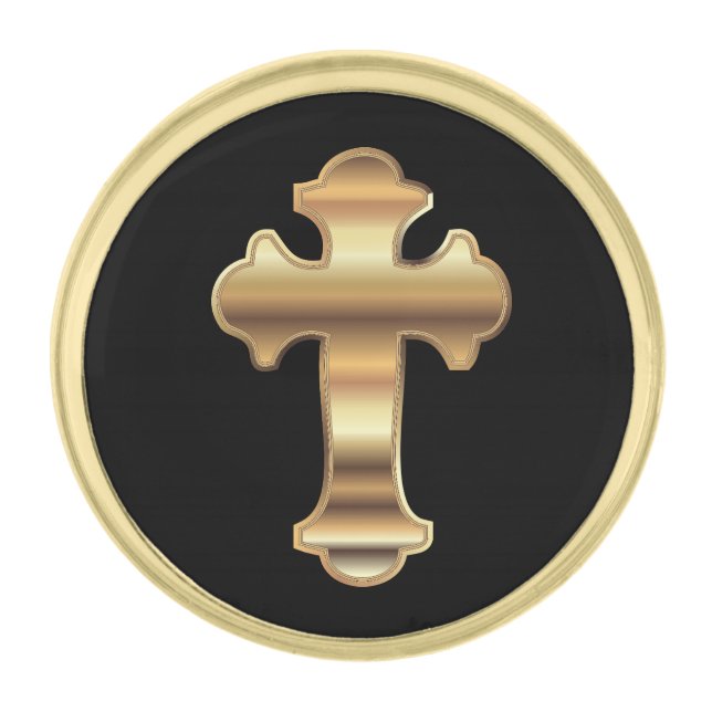 Black & Gold Religious Cross Gold Finish Lapel Pin (Front)