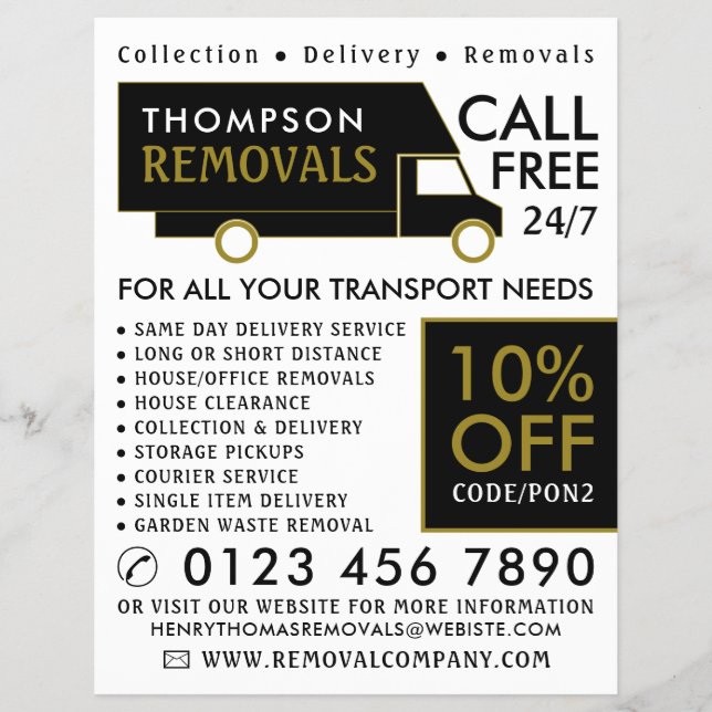 Black & Gold Removal Van Company Advertising Flyer (Front)