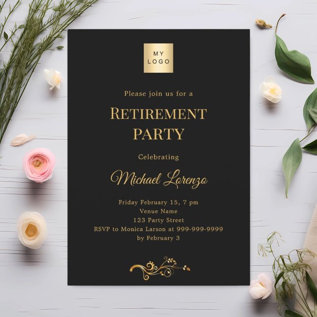 Black gold retirement party business logo invitation (Creator Uploaded)